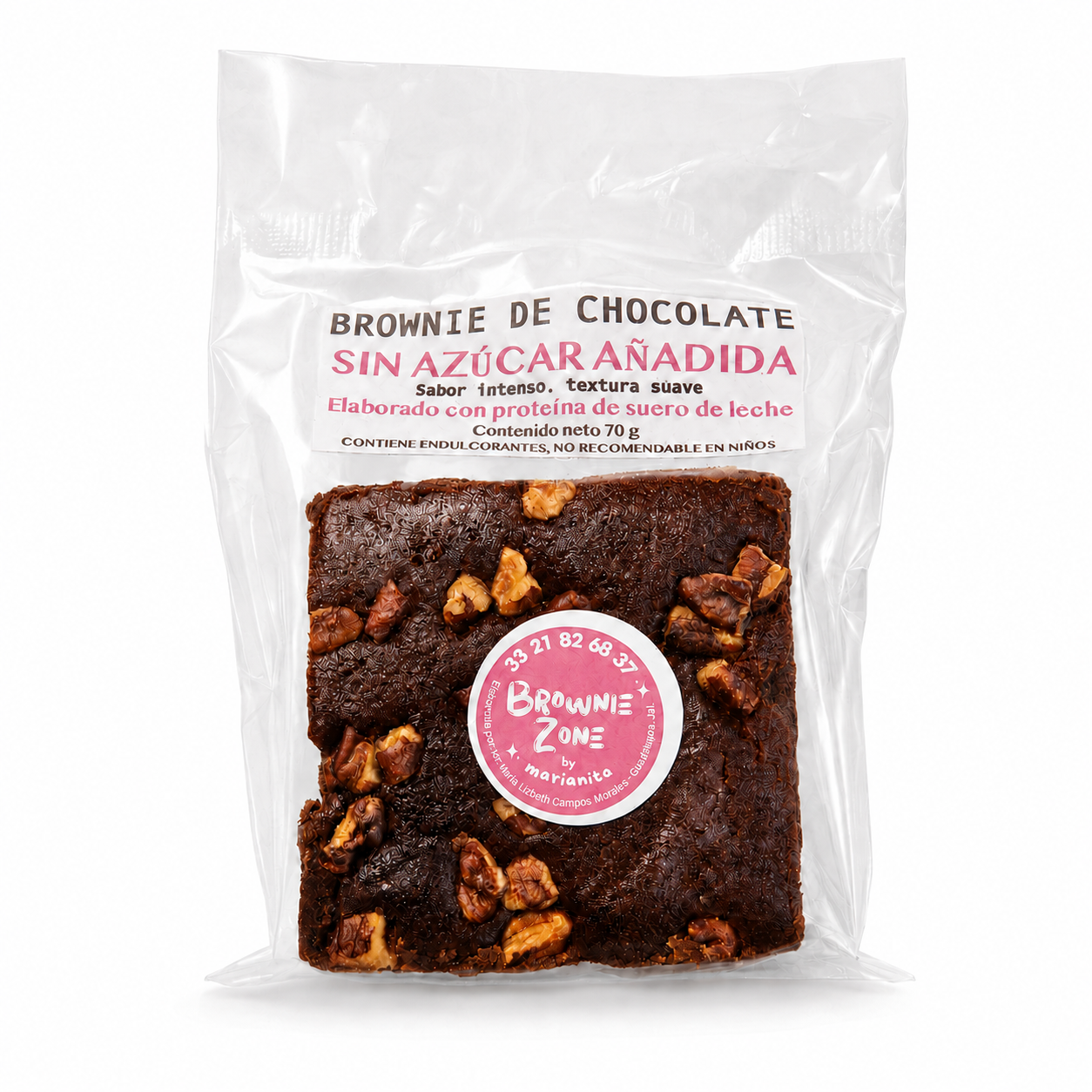 Brownie de chocolate con nuez sin azúcar añadida
